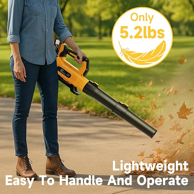 Leaf Blower Cordless with 2× 5.0Ah Batteries and Charger, 21V Electric, Lightweight Battery Powered Blowers for Lawn Care, Yard, Patio Cleaning, Blowing Leaves & Dust, Yellow