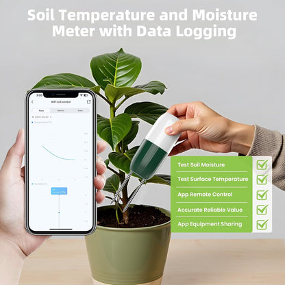 Smart WiFi Soil Moisture & Temperature Sensor - Hub-Free Soil Meters for Lawn, Garden, Greenhouse, Real-Time App Alerts, IP67 Waterproof, Works with Automatic Watering Systems,Gardening Gift