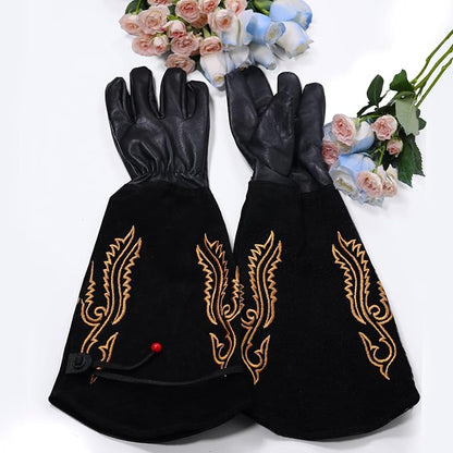 Gardening Gloves Thorn Proof for Rose Pruning & Cactus Trimming, Cowboy Western Style Long Leather Garden Gloves for Women & Men (Western Style, Large)