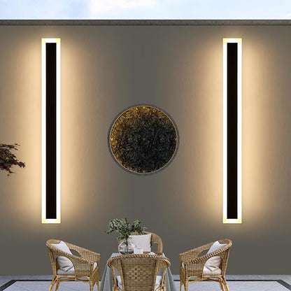 Upgrade Widened 2 Pack LED Outdoor Wall Lights, 57inch Modern Lighting Fixture, 3000K Warm White, IP65 Waterproof, 50W, White Acrylic, Black Minimalist Wall Mount Sconce for Balcony, Yard, Fence