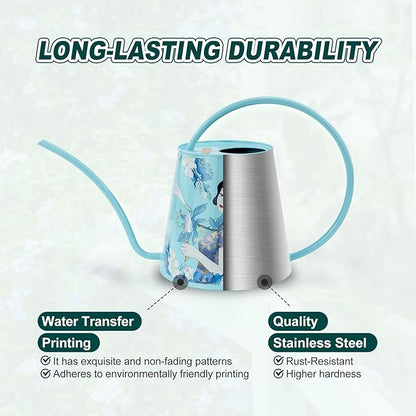 Berry&Bird House Plants Watering Can - Indoor & Outdoor 1/2 Gallon Stainless Steel Water Can with Long Spout Garden Decoration for Flower Bonsai Succulent Gardening Large Water Bottle (2L, Magnolia)