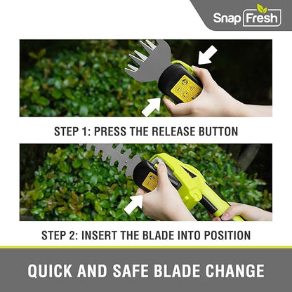 SnapFresh Cordless Grass Shear Bush Trimmer, 2 in 1 Handheld Hedge Trimmer, 7.2V Electric Grass Trimmers, Lightweight Shrubbery Trimmers Battery & Charger Included, Shrub Trimmer for Garden(Green)