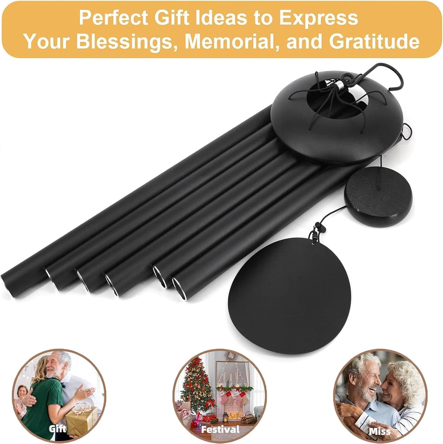 Large Memorial Wind Chimes, 47'' Deep Tone 6 Heavy Tubes Soothing Tones Windchimes for Outside Garden Patio Hanging Decor, Sympathy Gifts, Memorial Wind Chime Best Gift for Mom Women Grandma Neighbors