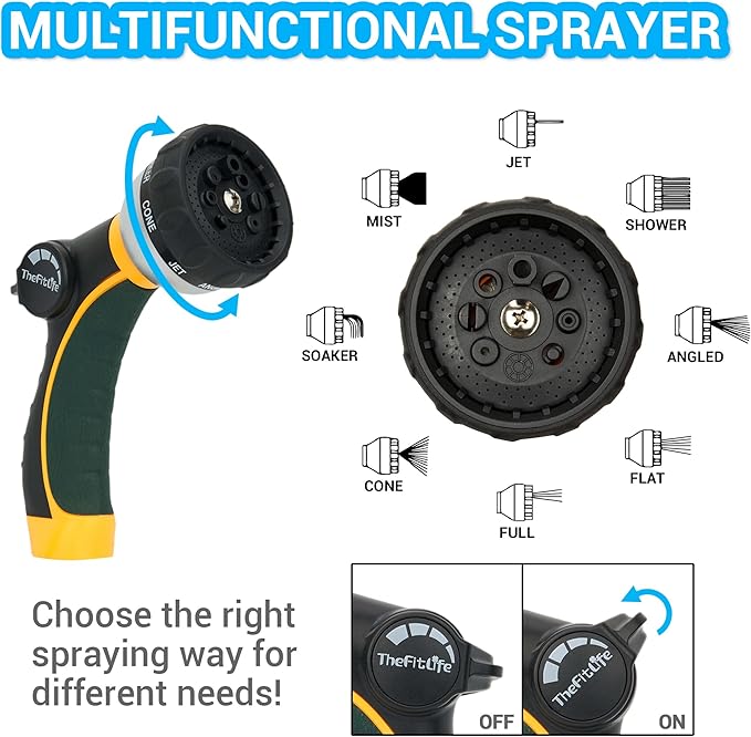 TheFitLife Garden Hose 100 FT - 100FT Water Hose with Nozzle and Metal Fittings, High Pressure 100 Feet x 1/2" Outdoor Hose for Reel Cart, Sprinkler, Easy Storage, Leak Proof (100FT)