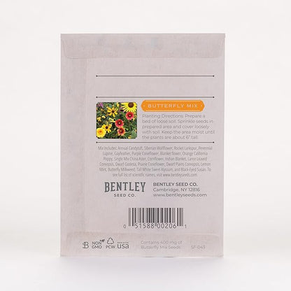 Bentley Seeds Grow with Us Pre Filled Butterfly Mix Seed Packets - 25 Individual Assortment Butterfly Mix Seed Packs for Party Favors Non-GMO Eco-Friendly Summer to Fall Gift - Outdoor Garden Seeds