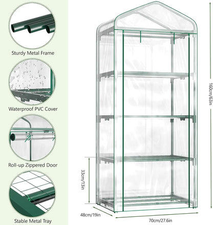 Indoor Greenhouse with Grow Light, 5-Tier 35.4"x19"x74.8" Mini Greenhouse with Roll-Up Zippered PVC Cover for Seed Starting Trays, Dimmable Grow Light Shelf for Indoor Plants with Timer