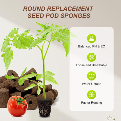 Round Hydroponic Growth Sponge - 50 Pack, Suitable for Indoor Outdoor Hydroponic Gardens, Seed Germination, Vegetable Cultivation, Seedlings & Cuttings