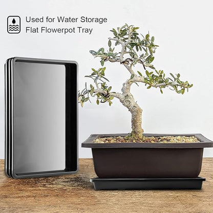 10 Pack Nursery Pots Trays (17"x11"x2"), Plastic Flat Seed Starter Trays, Durable Carrying Seedling Starter Tray, Reusable Tray for Planting and Collecting Drainage Water (Black)