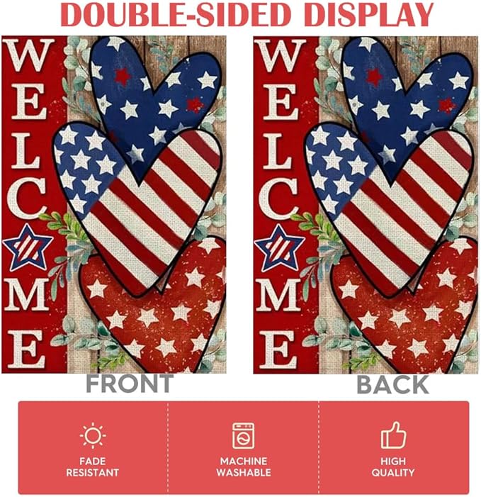 Patriotic Stars and Stripes Garden Flag 12x18 Inch Double Sided Outside, USA 4th of July Memorial Day Independence Day Watercolor Yard Outdoor Decoration (Love)