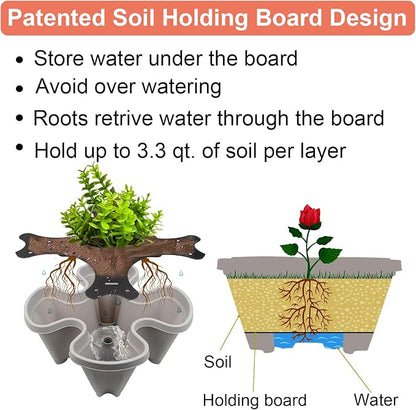 Vertical Planter, 5 Tier Stackable Strawberry Planter with Garden Tool Set, Movable Indoor/Outdoor Garden Herb Pot for Growing Vegetables and Succulents, Gray