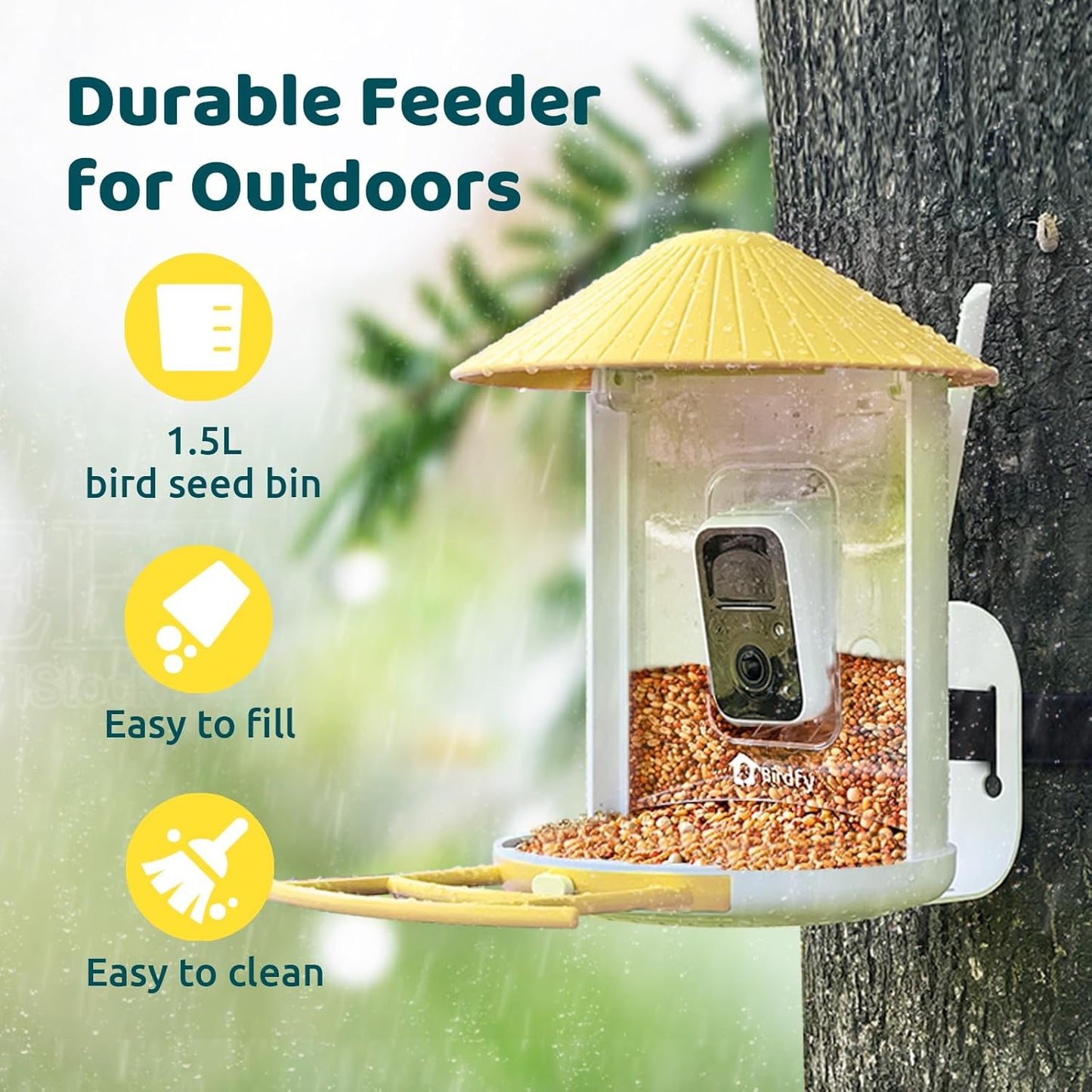 NETVUE by Birdfy Smart Bird Feeder with Camera – AI Identifies Birds Species 2MP Night Vision & App Alerts, 2.4Ghz Wi-Fi Connect IP65 Weatherproof Bird Camera-Gift for Backyard BirdWatchers, Yellow