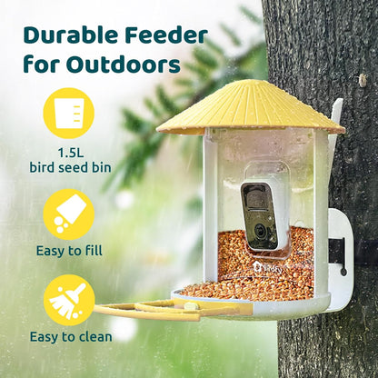 NETVUE by Birdfy Smart Bird Feeder with Camera – AI Identifies Birds Species 2MP Night Vision & App Alerts, 2.4Ghz Wi-Fi Connect IP65 Weatherproof Bird Camera-Gift for Backyard BirdWatchers, Yellow