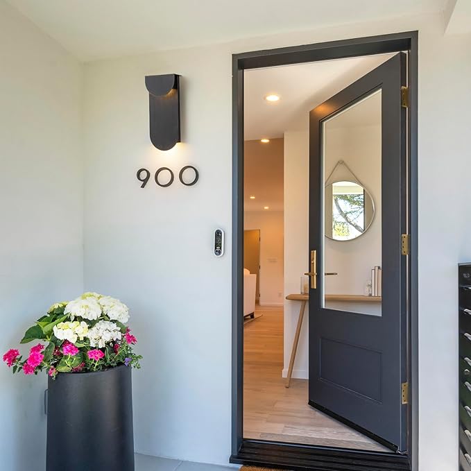 Modern Outdoor Wall Sconce Integrated LED Patio Wall Light Fixture, 2-Light Total 8W 3000K, Black Sweep Gold, Outdoor House Light Wall Mount for Garage Front Porch