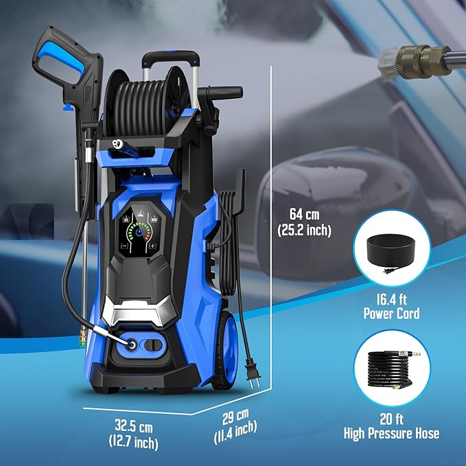 Pressure Washe Touch Screen Adjustable Pressure Power Washer with 4 Quick Connect Nozzles,Inlet Hose & Filter, Foam Cannon for Cars/Fences/Driveways Cleaning
