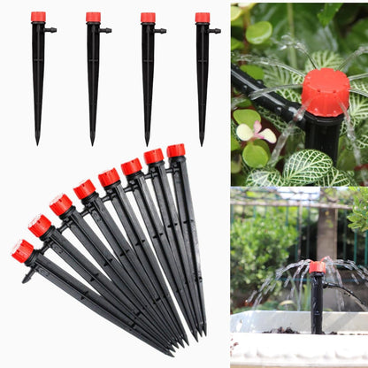 50pcs Drip Emitters for 1/4" Drip Irrigation Tubing, Adjustable 360 Degree Water Flow Drippers on 5" Arrow Stake, Garden Irrigation Drippers for (4-7mm) Watering System