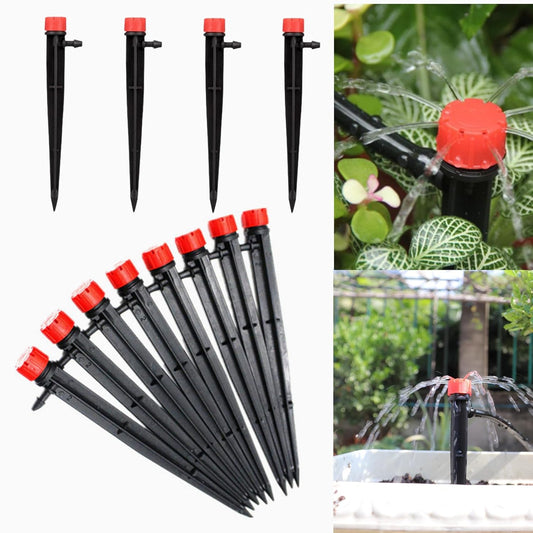 50pcs Drip Emitters for 1/4" Drip Irrigation Tubing, Adjustable 360 Degree Water Flow Drippers on 5" Arrow Stake, Garden Irrigation Drippers for (4-7mm) Watering System