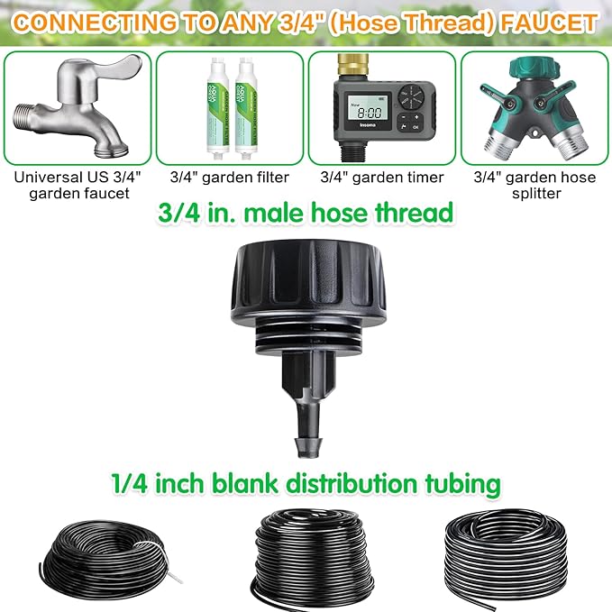 3/4 Inch Female Pipe Thread to 1/4 Inch Drip Irrigation Tubing Adapter: 6 Pieces 1/4 In. Barbed Drip Line x 3/4 In. Faucet PVC Adapter Connect 3/4" FHT Faucet
