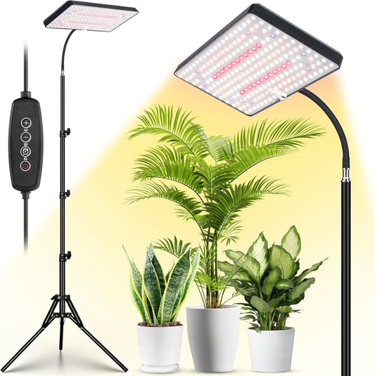 LBW Grow Lights for Indoor Plants Full Spectrum with Stand,214 LEDs Standing Plant Lights for Indoor Growing,Floor Grow Plant Lamp with 4/8/12H Timer,6 Brightness Levels,75" Adjustable Tripod