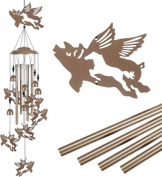 Outdoor Flying Pigs Wind Chimes Decor, Portable Mobile Wind Catcher, Sympathy Wind Bells, Memorial Gifts for Mom, Housewarming, Blessing WindChimes(Outside/Indoor/Home/Porch/Yard/Garden Decorate)