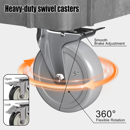 Large Garage Plastic Utility Cart, Heavy Duty 2 Shelf Tool Cart Service Cart Rolling Push Carts with Ergonomic Handle 5" Swivel Casters.