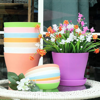 Tergy 50 Pack 4 Inch Plant Pots Bulk Small Plastic Planters Pots with Drainage Holes Flower Pot for Succulent, Cactus, Herb, African Violet (50pcs-Multicolor, 4Inches)