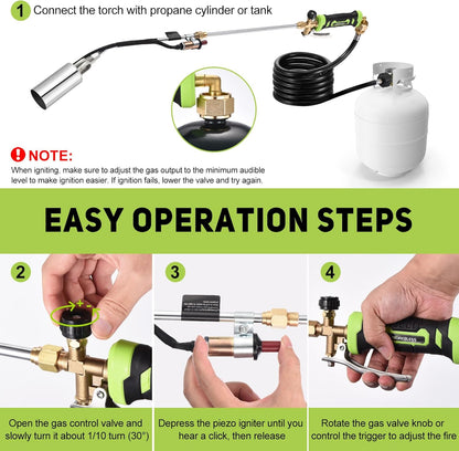 Weed Torch, Propane Torch Weed Burner with 10 ft Hose, 1800,000 BTU, Flame Weeder with Flame Control for Weeding, Snow Melting