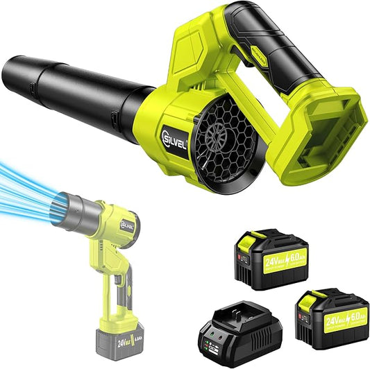 SILVEL Leaf Blower, 650CFM (200MPH) High Power Brushless Turbo, 24V Cordless Electric Blower with 2x6.0Ah Battery and Charger Lightweight for Lawn Care, Patio Cleaning, Fallen Leaves and Dust