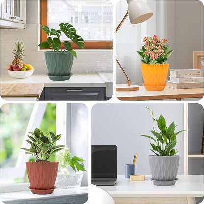 GARDIFE 7/6.5/6/5.5/5/4.5/4 inch Plant Pots, 7 Pack Flower Pots Indoor Outdoor, Planters with Drainage Holes and Tray Saucers (Color-Green)