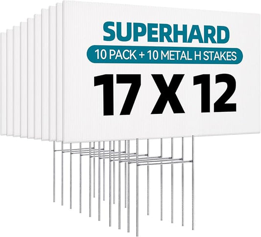 10 Pack Lawn Signs Corrugated Plastic 17x12 Inches Blank Yard Signs with Stakes for Yard Sale Sign Outdoor, Garage Sale, Open House, Estate Sale, Guidepost, Birthday Party