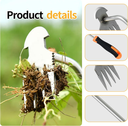 Weed Puller Tool，2024 New Garden Weeder Tool Stainless Steel Hand Weeder Tool,4 Teethes Dual Purpose Weed Remover Tool Weeding Tools for Gardening (Rubber Handle)