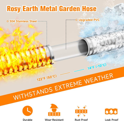 Metal Garden Hose 25 FT - 304 Stainless Steel Water Hose 25 FT - Expandable Short Flexible Garden Hose,no Kink Explosion, no Bite