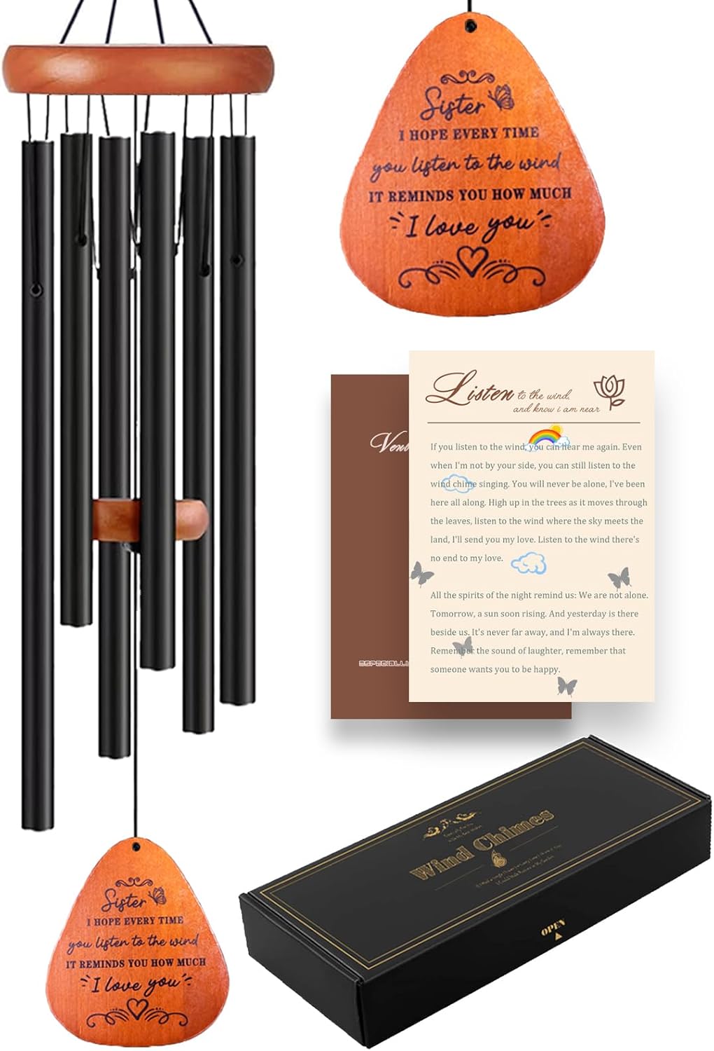 Sister Gifts, Sister Birthday Gift, 32" Sister Butterfly Wind Chimes, Sisters Gifts from Sister for Christmas Mothers Day