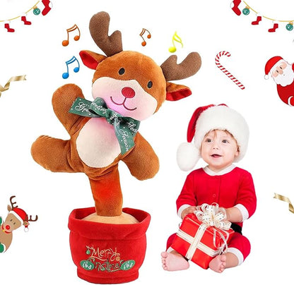 Christmas Dancing Reindeer Toy, Light Up Singing Mimicking Talking Repeating Reindeer Stuffed Animal, Animated Christmas Plush Toys, Musical Baby Toys 0-6 6-12 Months for Kids Boys Girls Gifts