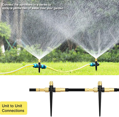 FANHAO Metal Lawn Sprinkler for Yard, 2 Pack Automatic Garden Water Sprinkler on Spike Base, Adjustable Brass Sprinkler Nozzle 360 Degree Large Area Coverage for Lawn Grass Patio Garden Irrigation