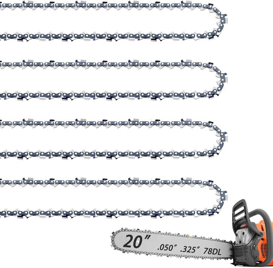 4 Pack 20 Inch Chainsaw Chain .325" Pitch .050" Gauge 78 Drive Links Fit Craftsman S205/CMXGSAMY462S, PP4620AVX, Echo CS-490, CS-440, 20BPX78CQ, Milwaukee M18 FUEL, Husqvarna and More