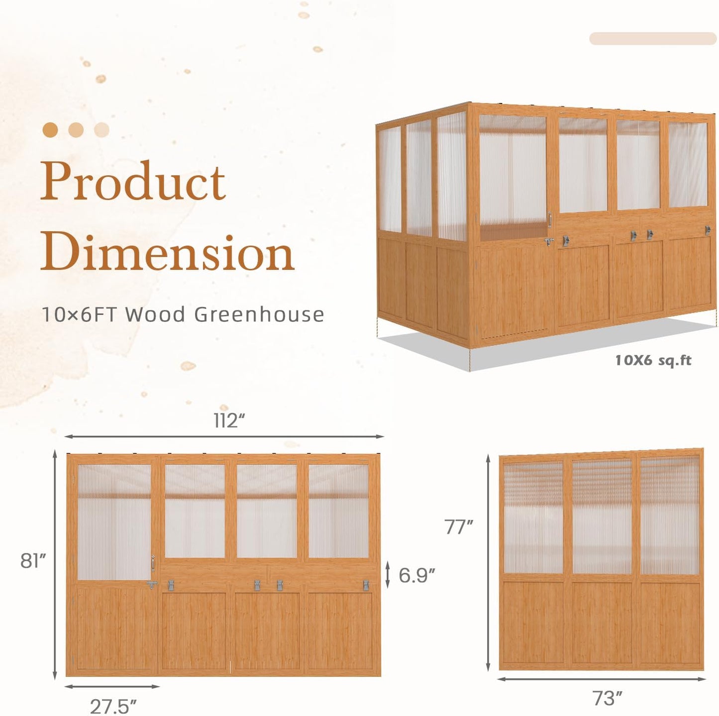 U-MAX 6x10 Ft Wood Greenhouse for Outdoors with Openable Window & Lockable Door, Heavy Duty Lean to Walk in Greenhouse with Polycarbonate Panel for Outside, Garden and Backyard