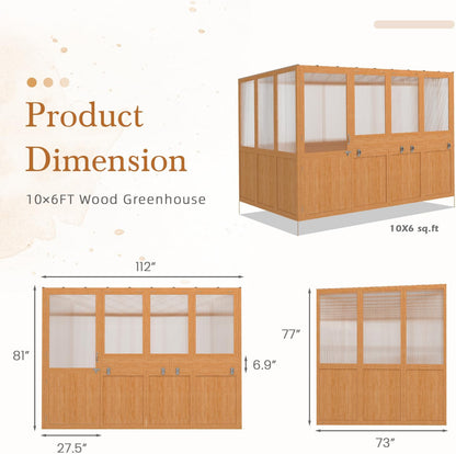U-MAX 6x10 Ft Wood Greenhouse for Outdoors with Openable Window & Lockable Door, Heavy Duty Lean to Walk in Greenhouse with Polycarbonate Panel for Outside, Garden and Backyard