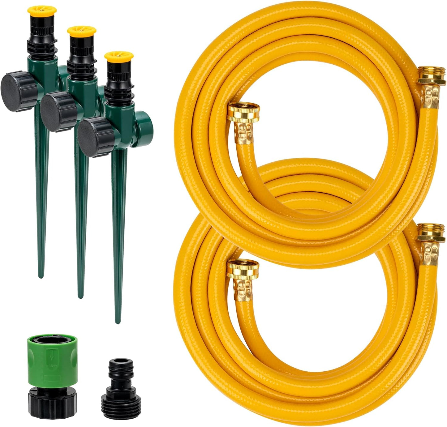 Ground Sprinkler Systemwith Metal Spike Base Irrigation Set for Garden Multi-Adjustable Lawn Sprinkler Set Ideal for Small Areas Plant and Flower Bed Watering, Two 15ft Yellow Hose Included