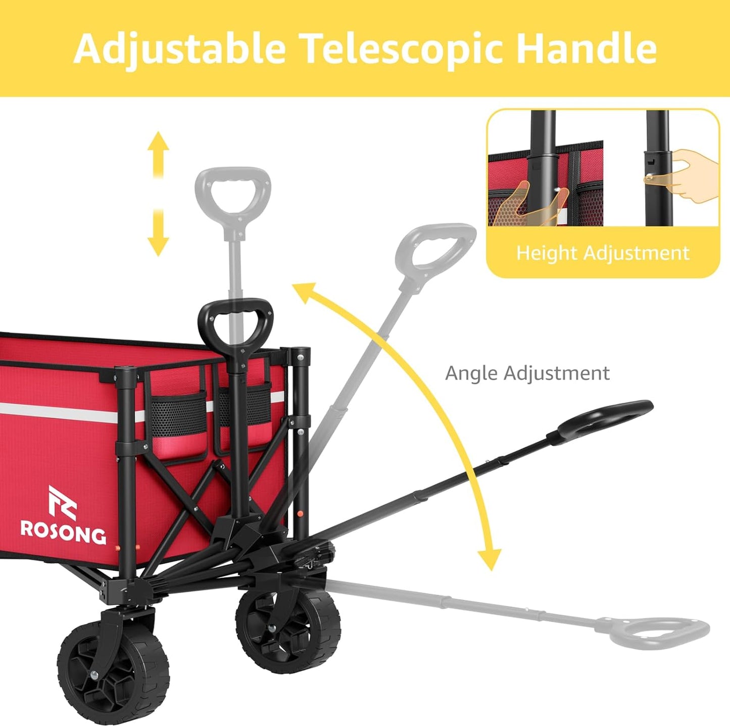 Collapsible Wagon Cart with Wheels Foldable - Folding Utility Heavy Duty Wagons Carts for Grocery Sports Garden Shopping Camping Wheelbarrows (Burgundy, 90L)