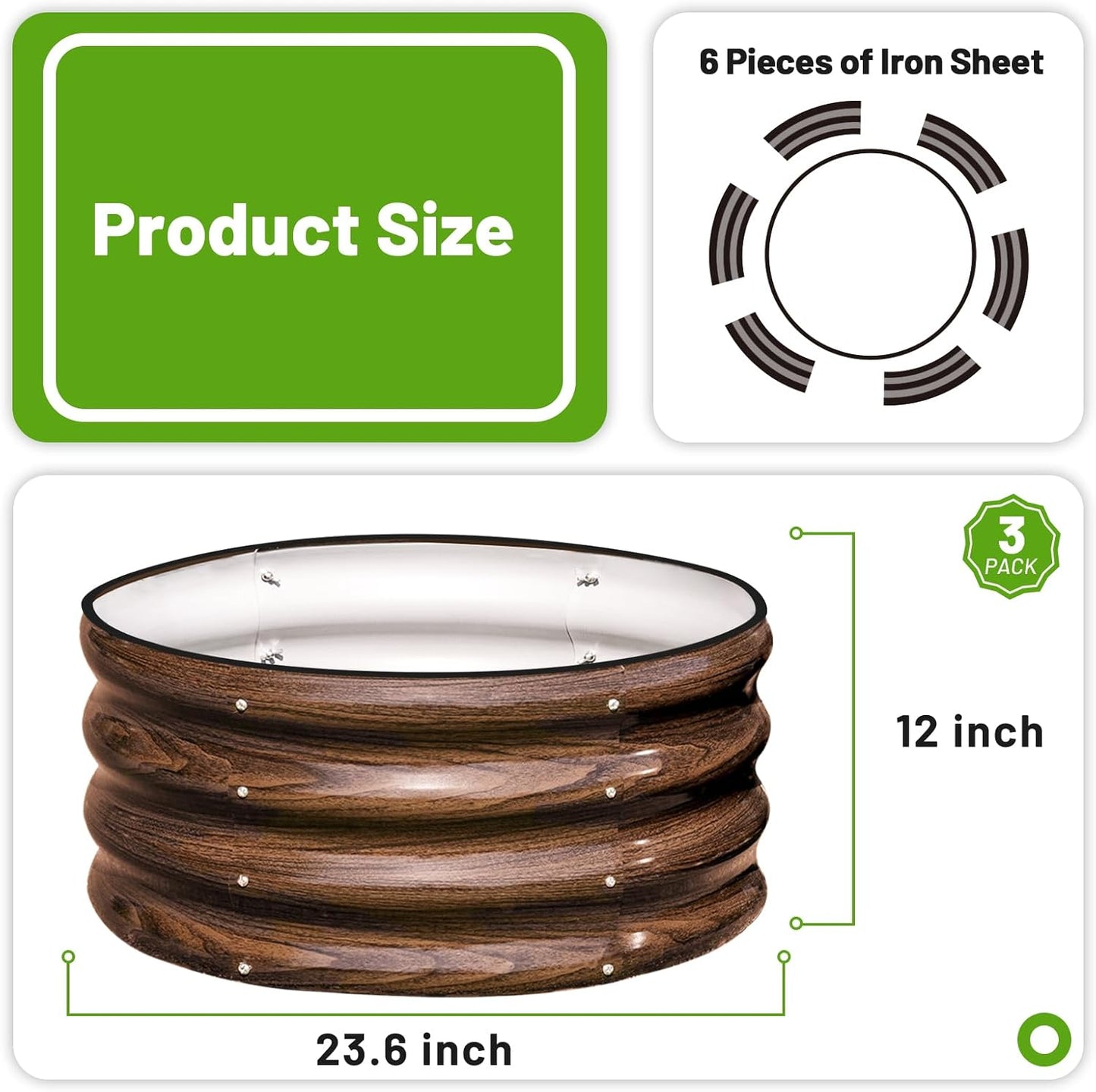 SnugNiture 2x2x1ft Round Galvanized Raised Garden Bed Kit Outdoor, Metal Planter Box for Planting Plants Vegetables, Brown