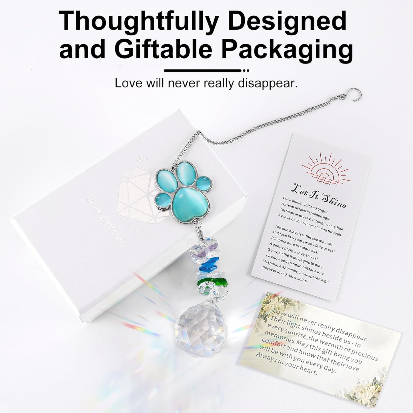 Pet Memorial Suncatcher, Dog Memorial Sympathy Gift for Loss of Dog, 17 Inch Bereavement Ornament Paw Crystal Suncatcher Thoughtful Remembrance Cats Gifts