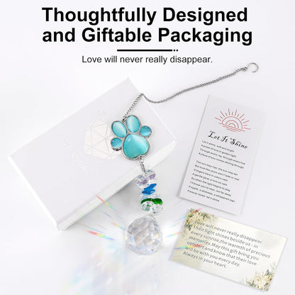 Pet Memorial Suncatcher, Dog Memorial Sympathy Gift for Loss of Dog, 17 Inch Bereavement Ornament Paw Crystal Suncatcher Thoughtful Remembrance Cats Gifts