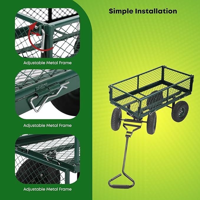 PayLessHere Heavy Duty 500 Lbs Capacity Mesh Steel Garden Cart Folding Utility Wagon with Removable Sides for Beach Lawn Yard Landscape