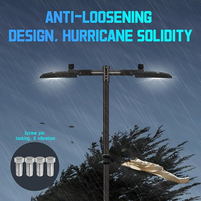 180° Spoke Tenon Adaptor Bracket, Durable Horizontal Round Pole Mounting Arm for 2 Lights, 2 3/8 in Top Mounting Bracket for Parking Lot Light Street Shoebox Lighting