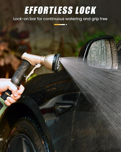 RAINPOINT Garden Hose Nozzle, Hose Sprayer Nozzle with 9 Spray Patterns, High Pressure Water Hose Nozzle Heavy Duty Metal Hand Sprayer, Watering Plants and Lawn,Grey