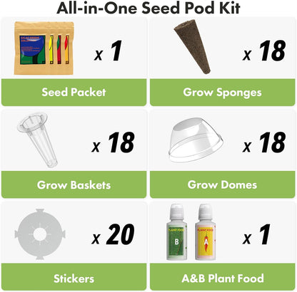 LYKOCLEAN Herb Seeds Pod Kit for AeroGarden, idoo, Ahopegarden, MUFGA Hydroponics Garden, 18-pods (350 Seeds+, Include Basil, Parsley, Mint, Cilantro, Shiso, Liquorice, Chicory)