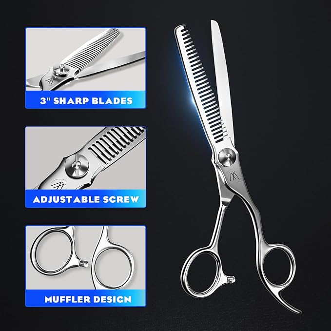 Sirabe Professional Hair Thinning Shears, 6.5" Extremely Sharp Blades for Thinning Hair with Gift Case, Barber Hair Cutting Texturizing Teeth Scissors for Salon Home Hairdressing, Men and Women