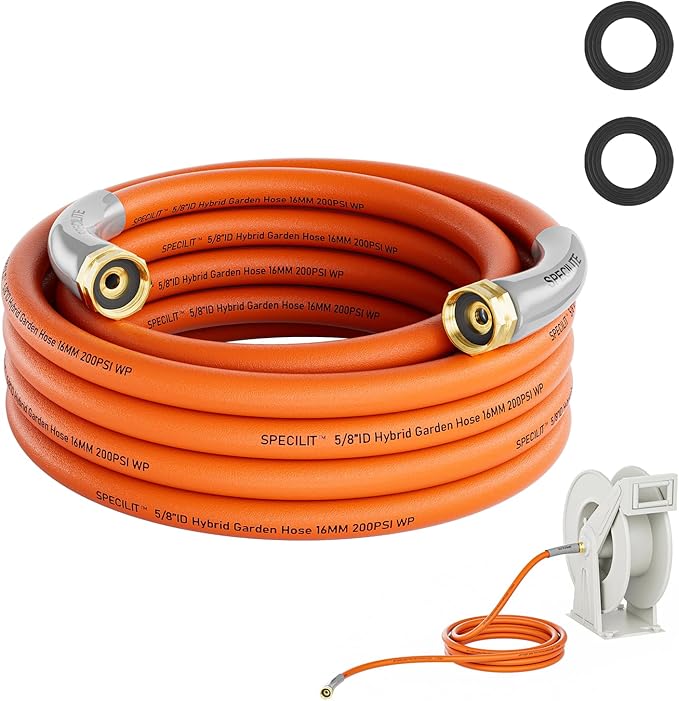 SPECILITE Garden Water Hose 15 ft x 5/8 in with Female to Female Connector, Small Leader Hose for Hose Reel, Heavy Duty, Flexible & Lightweight, Water Pipe, Outdoor Water Hose Extension Adapter