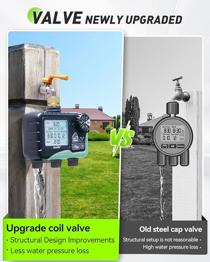 RAINPOINT 3 Zone Sprinkler Timer with Brass Inlet, Water Timer for Garden Hose,Rain Delay/Manual/Automatic Watering System, Hose,Hose Timers for Watering with IP65 Waterproof, Large LCD for Yard
