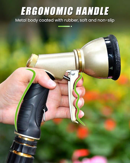RAINPOINT Garden Hose Nozzle, Hose Sprayer Nozzle with 9 Spray Patterns, High Pressure Water Hose Nozzle Heavy Duty Metal Hand Sprayer, Watering Plants and Lawn, Car Washing, Pet Showering,Green